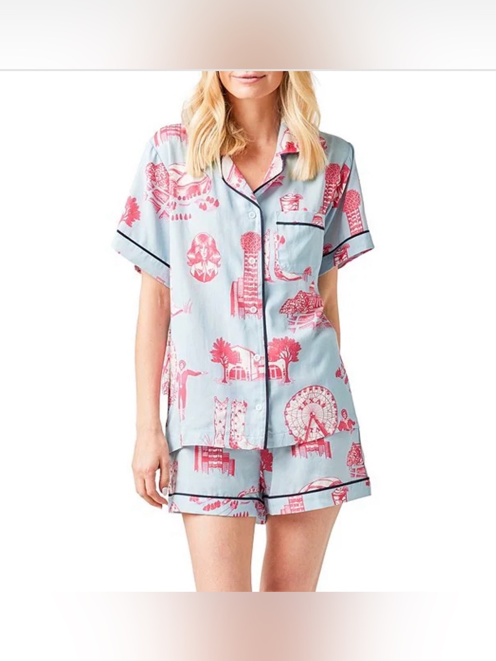 KATIE KIME Dallas Toile Woven Shorty Pajama Set - Large